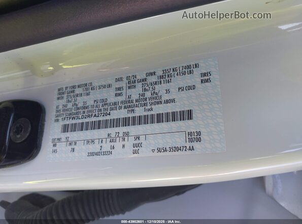 1FTFW3LD2RFA27204 2024 FORD F150 White Вид підкапотного простору
