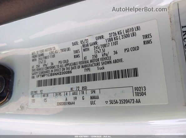 1FTMF1CB9NKE00086 2022 FORD F150 White Engine compartment view