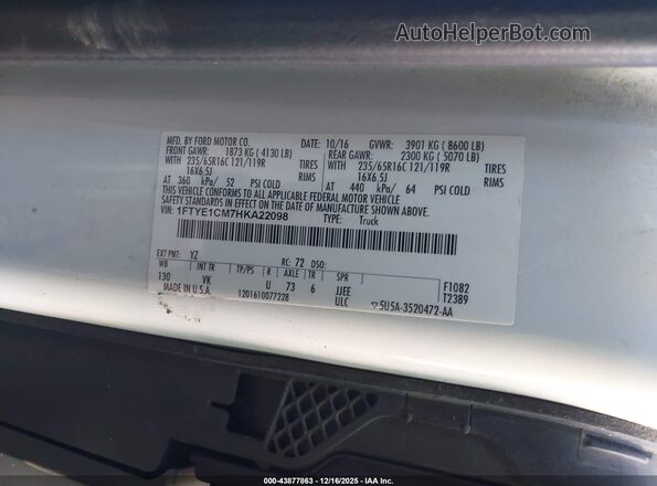 1FTYE1CM7HKA22098 2017 FORD TRANSIT-150 Белый Вид подкапотного пространства