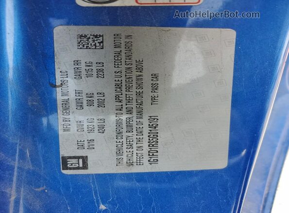 1G1FD1RS5G0145191 2016 CHEVROLET CAMARO Blue Вид наклейки з VIN-кодом