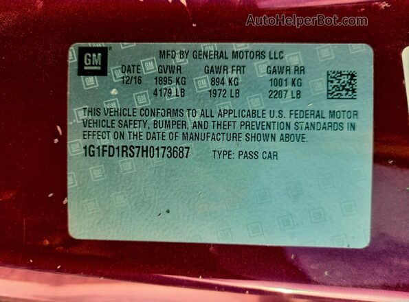 1G1FD1RS7H0173687 2017 CHEVROLET CAMARO Red Vista del compartimento del motor