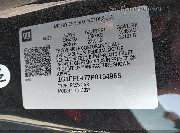 1G1FF1R77P0154965 2023 CHEVROLET CAMARO Black 