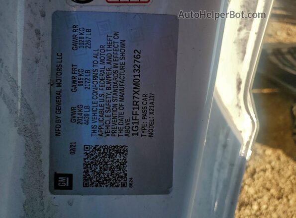 1G1FF1R7XM0132762 2021 CHEVROLET CAMARO White VIN կոդի պիտակի տեսք