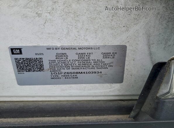 1G1FZ6S08M4103934 2021 CHEVROLET BOLT White 