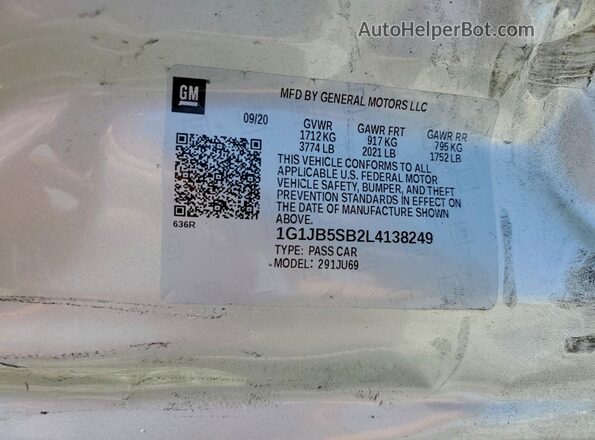 1G1JB5SB2L4138249 2020 CHEVROLET SONIC Серебряный 