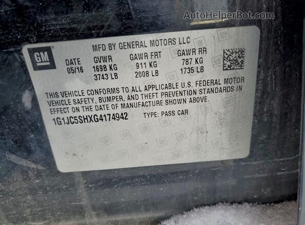 1G1JC5SHXG4174942 2016 CHEVROLET SONIC Black Շարժիչի բաժամունքի տեսք