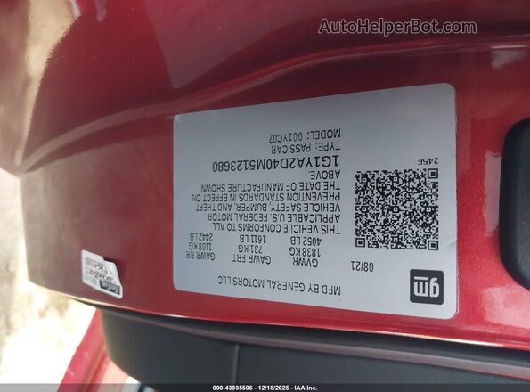 1G1YA2D40M5123680 2021 CHEVROLET CORVETTE Red Engine compartment view