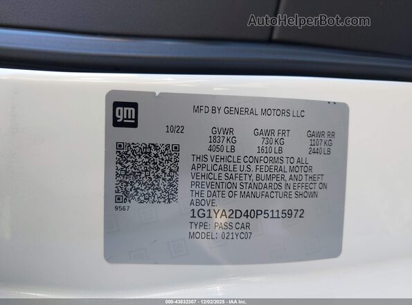 1G1YA2D40P5115972 2023 CHEVROLET CORVETTE White Widok komory silnika
