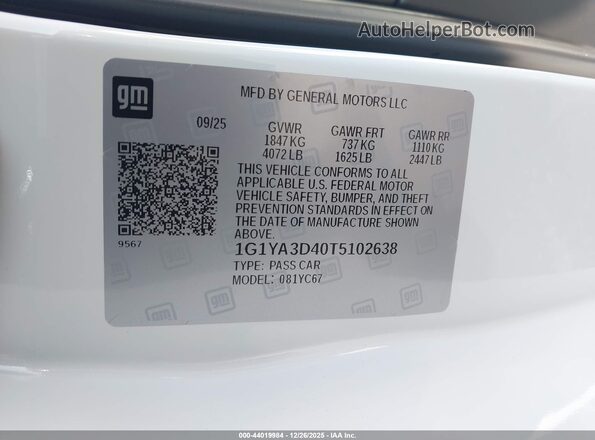 1G1YA3D40T5102638 2026 CHEVROLET CORVETTE White Widok komory silnika