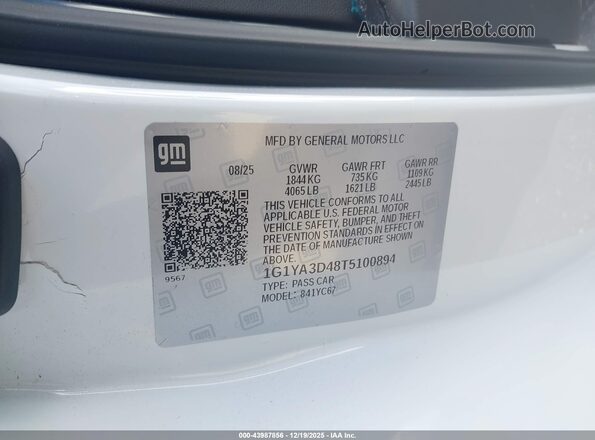 1G1YA3D48T5100894 2026 CHEVROLET CORVETTE Белый Вид подкапотного пространства