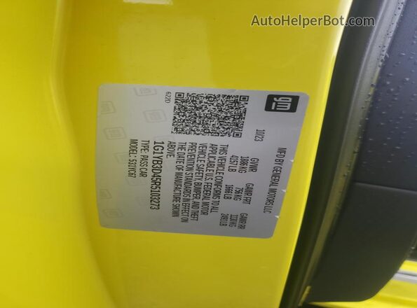 1G1YB3D45R5103273 2024 CHEVROLET CORVETTE Yellow Vista de la etiqueta del VIN