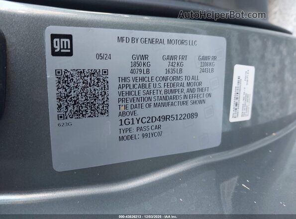 1G1YC2D49R5122089 2024 CHEVROLET CORVETTE Gray ძრავის განყოფილების ხედი