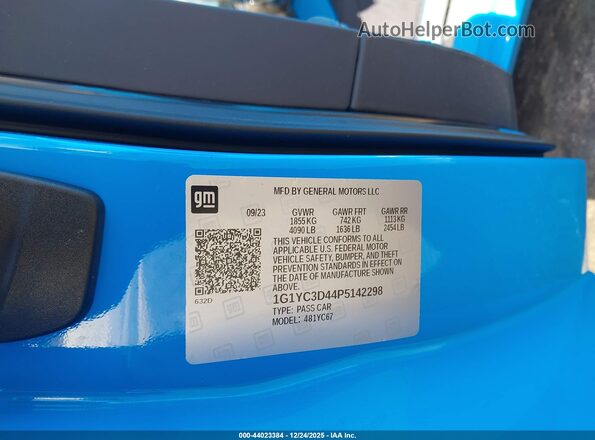 1G1YC3D44P5142298 2023 CHEVROLET CORVETTE Blue Vista del compartimento del motor