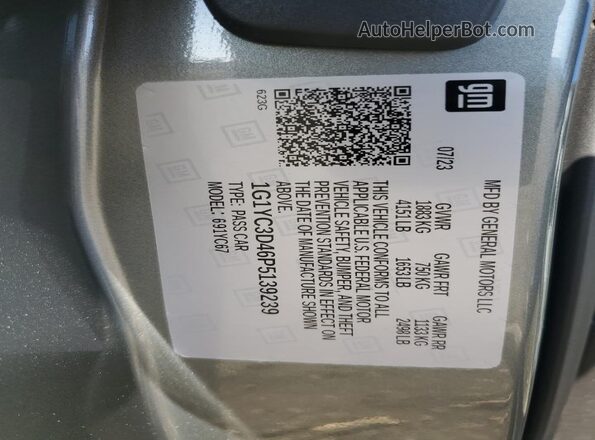 1G1YC3D46P5139239 2023 CHEVROLET CORVETTE Gray VIN კოდის სტიკერის ხედი