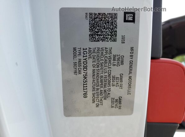 1G1YD3D75K5111769 2019 CHEVROLET CORVETTE White VIN sticker view