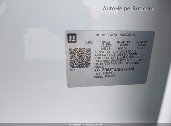 1G1ZB5ST3NF151370 2022 CHEVROLET MALIBU White Widok komory silnika