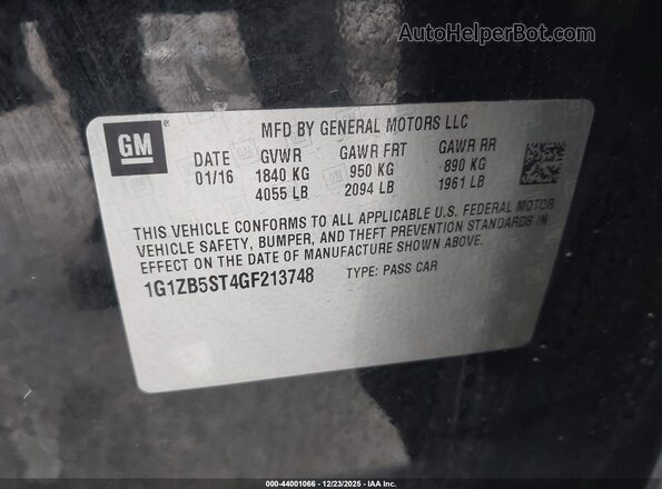 1G1ZB5ST4GF213748 2016 CHEVROLET MALIBU Черный Вид подкапотного пространства