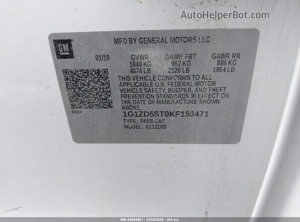 1G1ZD5ST0KF153471 2019 CHEVROLET MALIBU White Widok komory silnika