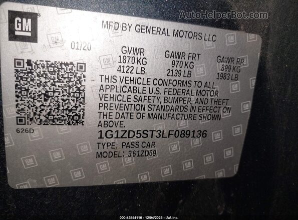 1G1ZD5ST3LF089136 2020 CHEVROLET MALIBU Синий Вид подкапотного пространства