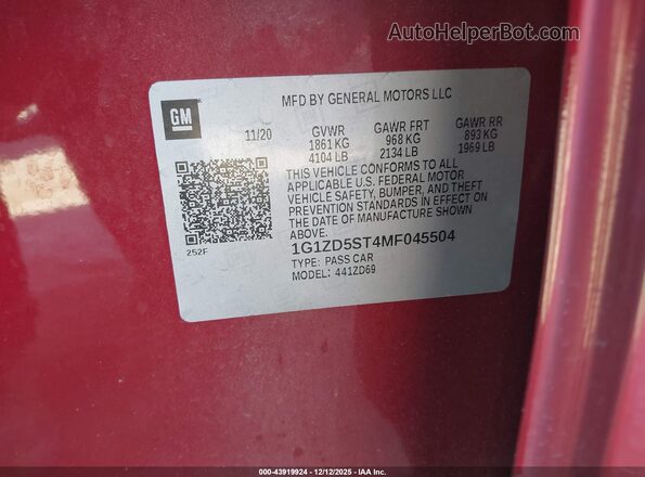 1G1ZD5ST4MF045504 2021 CHEVROLET MALIBU Red 