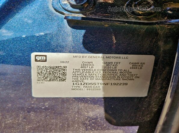 1G1ZD5ST9NF192239 2022 CHEVROLET MALIBU Blue Engine compartment view
