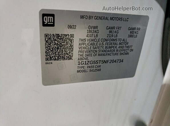 1G1ZG5ST5NF204734 2022 CHEVROLET MALIBU Белый Вид подкапотного пространства