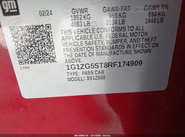 1G1ZG5ST8RF174909 2024 CHEVROLET MALIBU Red Widok komory silnika