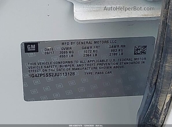 1G4ZP5SS2JU113128 2018 BUICK LACROSSE White Engine compartment view