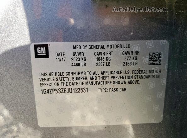1G4ZP5SZ6JU123531 2018 BUICK LACROSSE Gray VIN კოდის სტიკერის ხედი