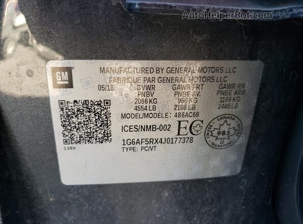 1G6AF5RX4J0177378 2018 CADILLAC ATS Charcoal 