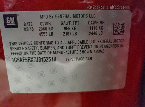 1G6AF5RX7J0152510 2018 CADILLAC ATS Red 