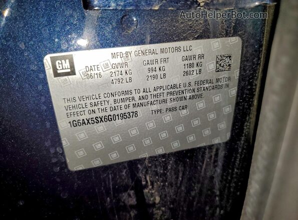 1G6AX5SX6G0195378 2016 CADILLAC CTS Blue ძრავის განყოფილების ხედი