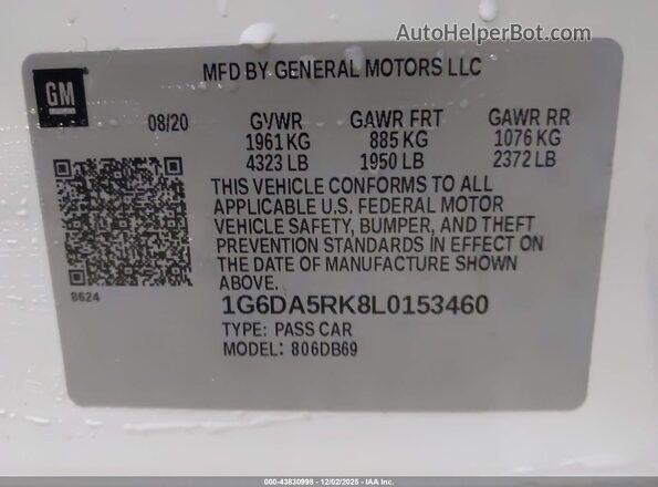 1G6DA5RK8L0153460 2020 CADILLAC CT4 White Vista del compartimento del motor