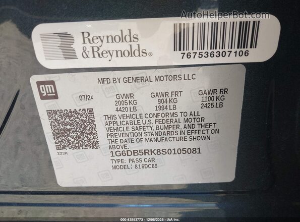 1G6DB5RK8S0105081 2025 CADILLAC CT4 Gray Вид підкапотного простору
