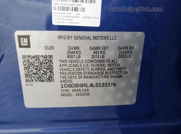 1G6DB5RL4L0123376 2020 CADILLAC CT4 Blue Widok komory silnika