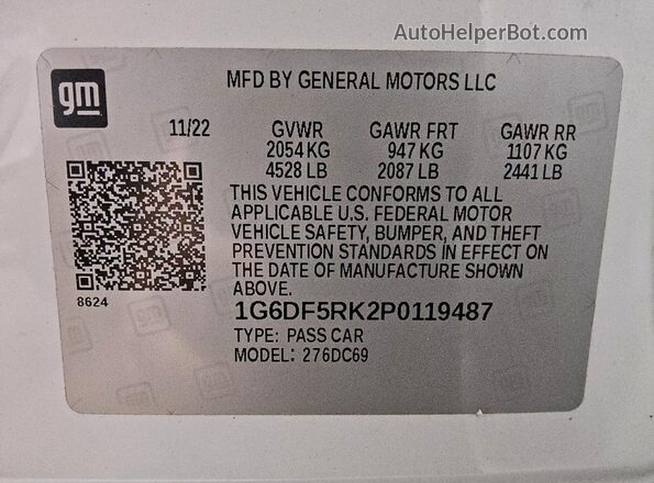 1G6DF5RK2P0119487 2023 CADILLAC CT4 Белый Вид наклейки с VIN-кодом