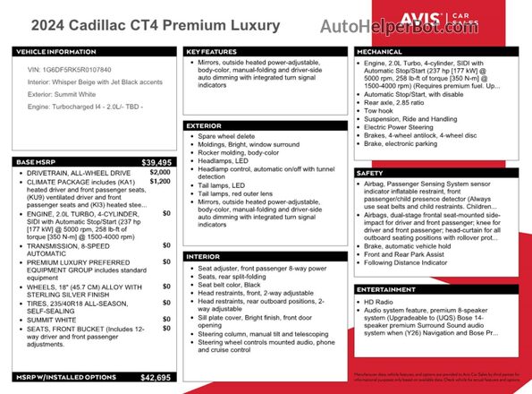 1G6DF5RK5R0107840 2024 CADILLAC CT4 White Вид підкапотного простору