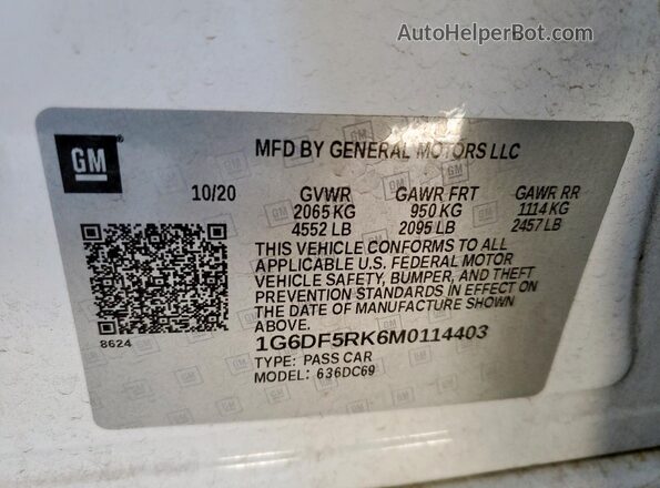 1G6DF5RK6M0114403 2021 CADILLAC CT4 White Вид підкапотного простору