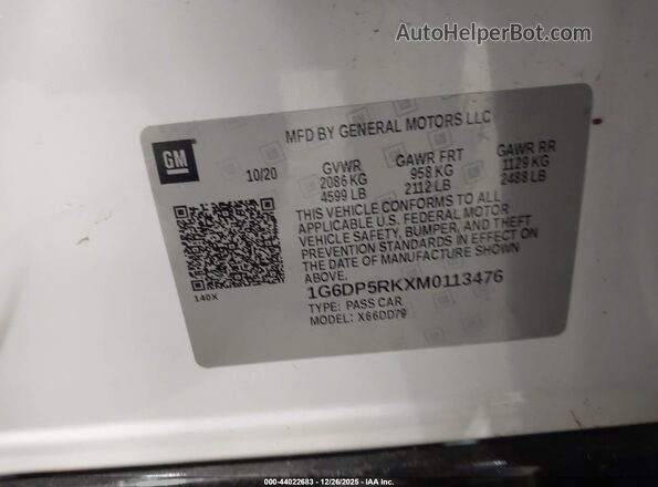 1G6DP5RKXM0113476 2021 CADILLAC CT5 White Widok komory silnika