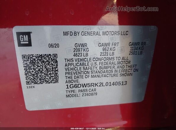 1G6DW5RK2L0140513 2020 CADILLAC CT5 Red Widok komory silnika