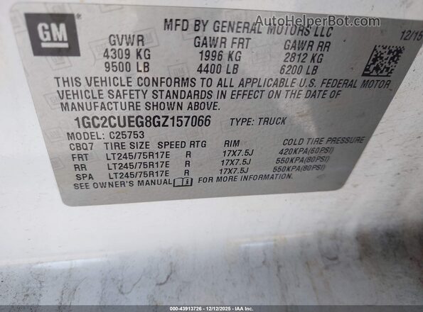 1GC2CUEG8GZ157066 2016 CHEVROLET SILVERADO White Вид підкапотного простору