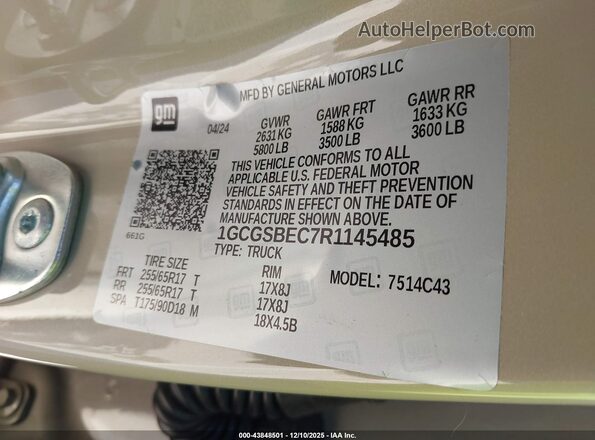 1GCGSBEC7R1145485 2024 CHEVROLET COLORADO Cream Vista del compartimento del motor