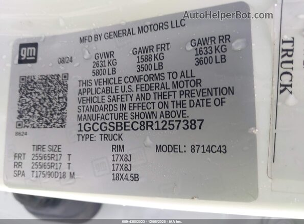 1GCGSBEC8R1257387 2024 CHEVROLET COLORADO White Շարժիչի բաժամունքի տեսք
