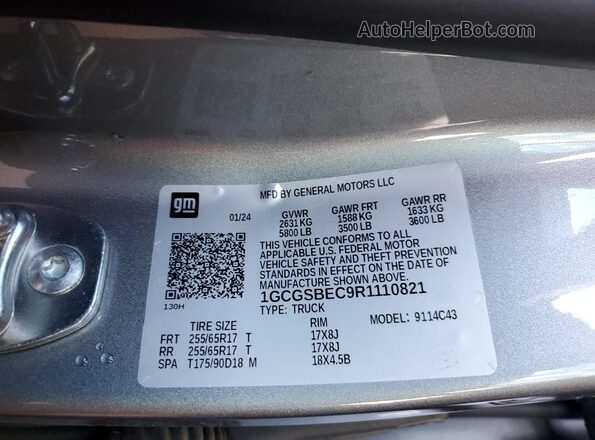 1GCGSBEC9R1110821 2024 CHEVROLET COLORADO Gray Widok komory silnika