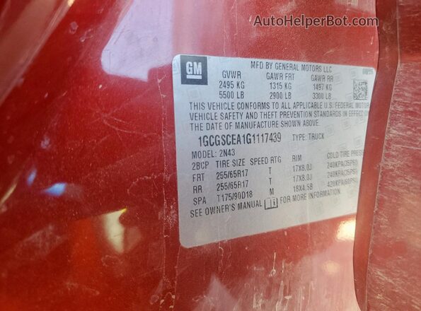 1GCGSCEA1G1117439 2016 CHEVROLET COLORADO Burgundy Vista del compartimento del motor
