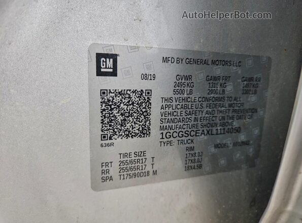 1GCGSCEAXL1114050 2020 CHEVROLET COLORADO Silver Вид підкапотного простору