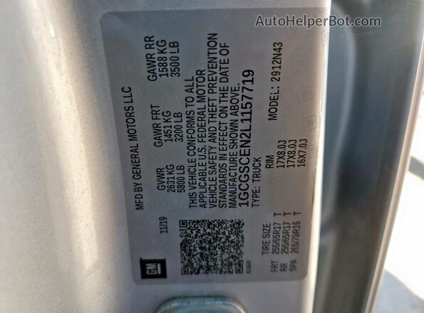 1GCGSCEN2L1157719 2020 CHEVROLET COLORADO Gray Widok naklejki z numerem VIN