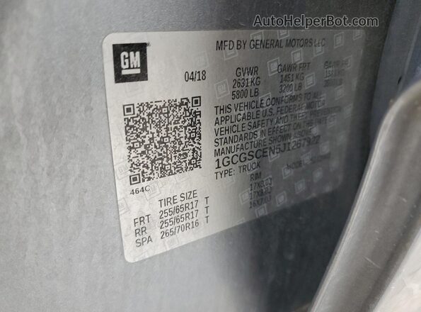1GCGSCEN5J1267922 2018 CHEVROLET COLORADO Gray 