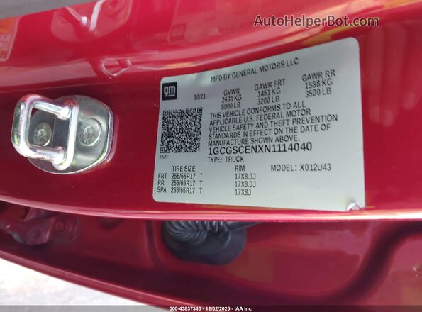 1GCGSCENXN1114040 2022 CHEVROLET COLORADO Red Widok komory silnika