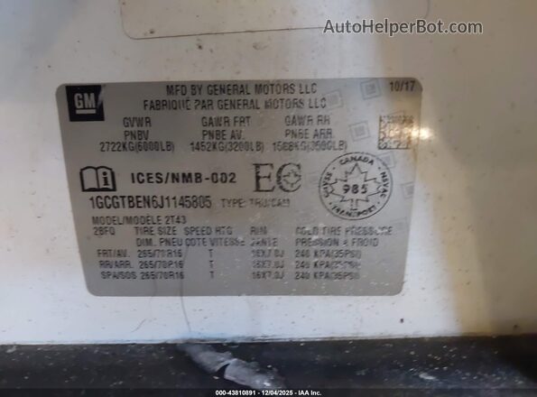 1GCGTBEN6J1145805 2018 CHEVROLET COLORADO White 
